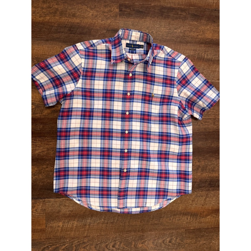 Ralph Lauren Men's Large Classic Fit Plaid Short Sleeve Button Down Shirt
